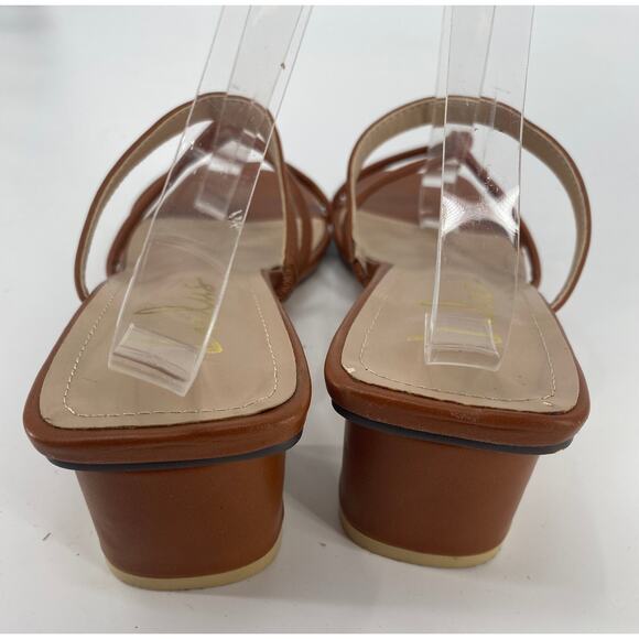 Lulus Leylia Women 9 Tan faux leather slip on block heel strappy sandals - Picture 4 of 7